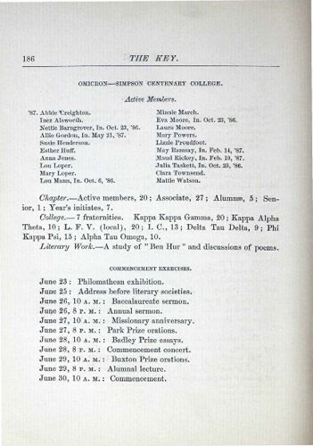 Chapter Report for 1886-87: Omicron - Simpson Centenary College (image)